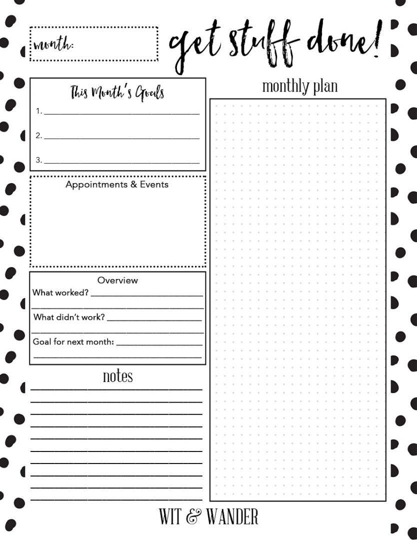 free printable monthly at a glance planner | free printable