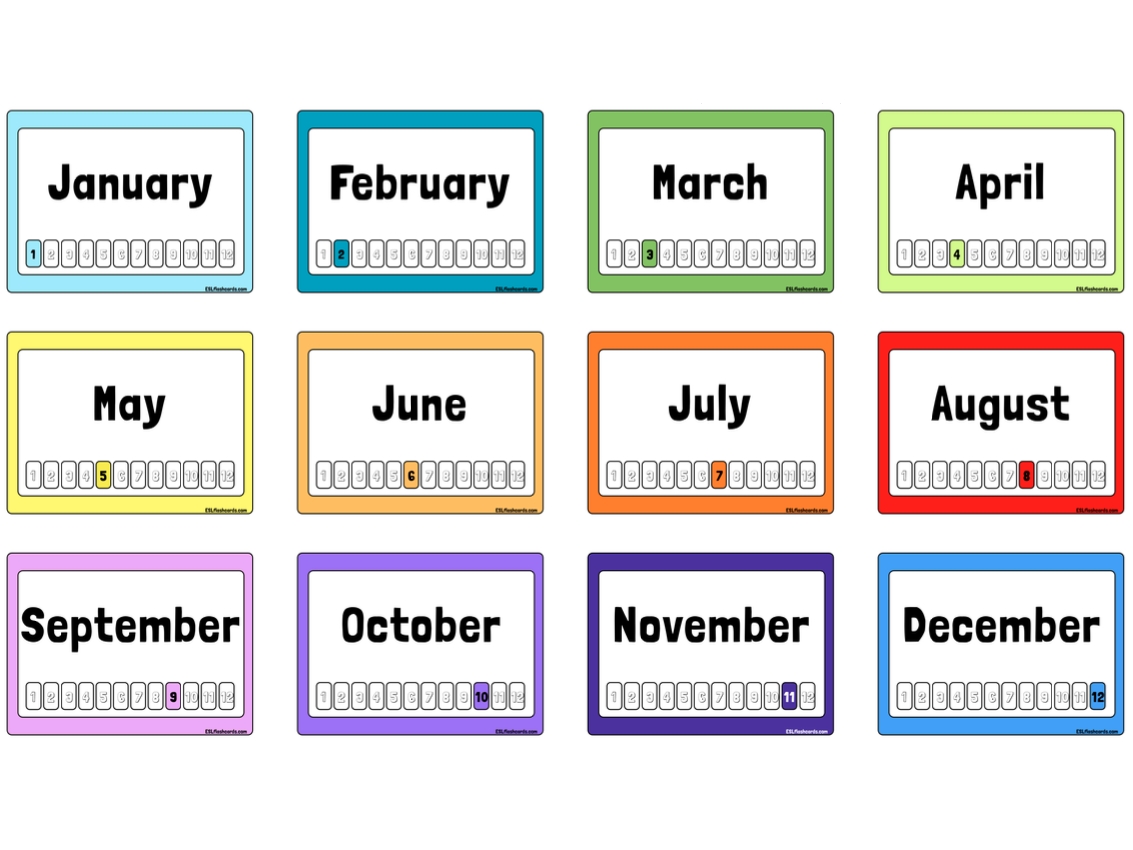 free printable months of the year flashcards | months in a
