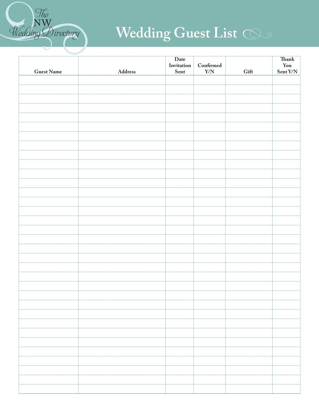 Free Printable Ng Guest List Template Book Checklist Excel