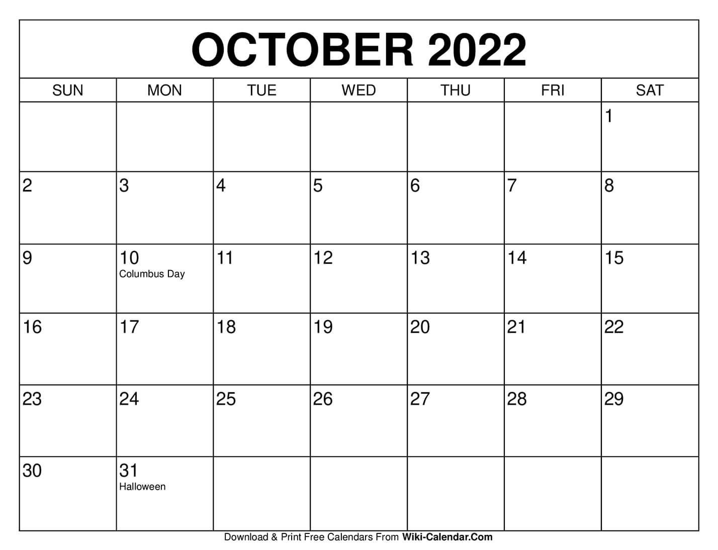 Free Printable October 2020 Calendars