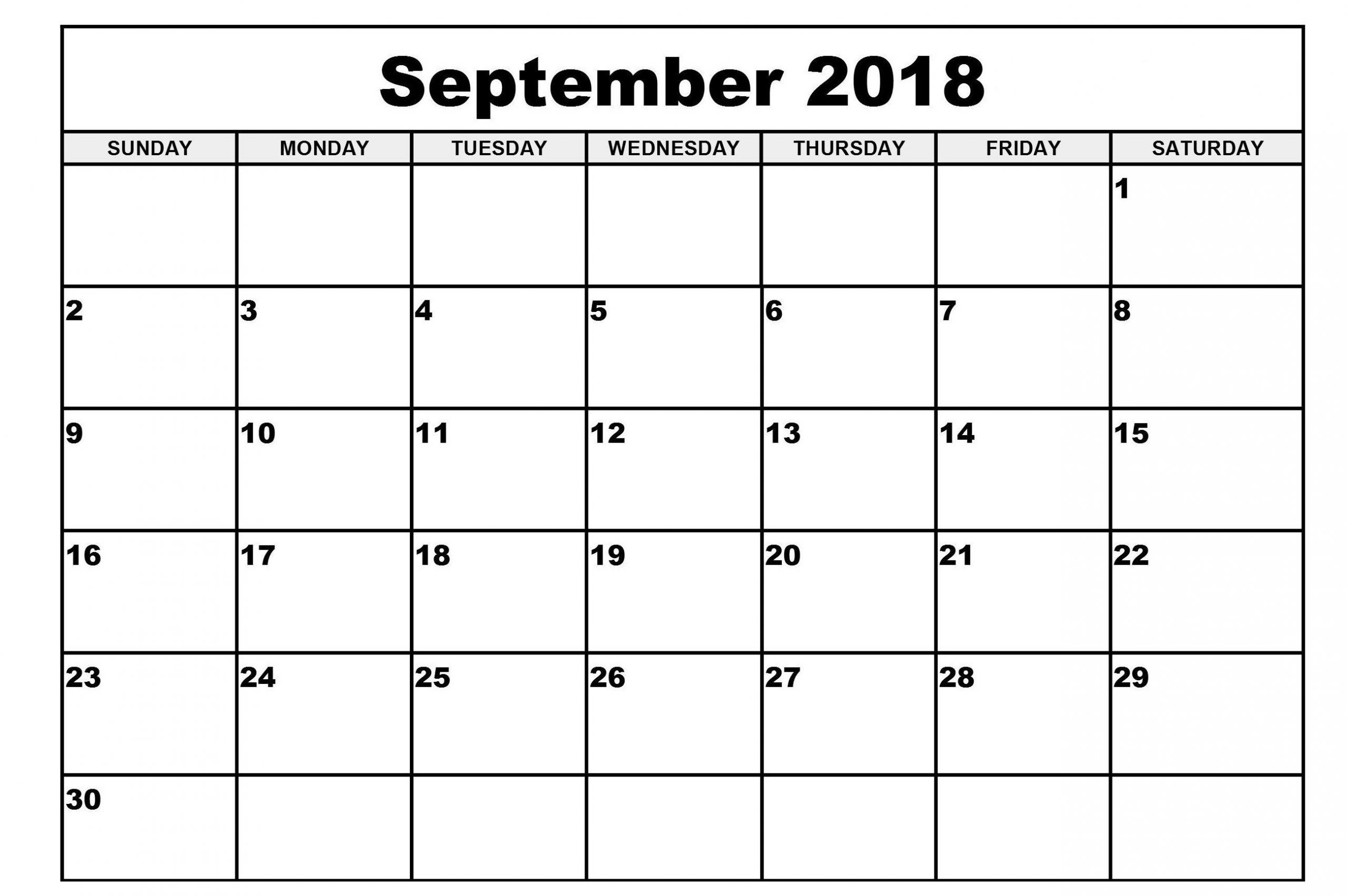 Free Printable September 2018 Blank Calendar | Printable
