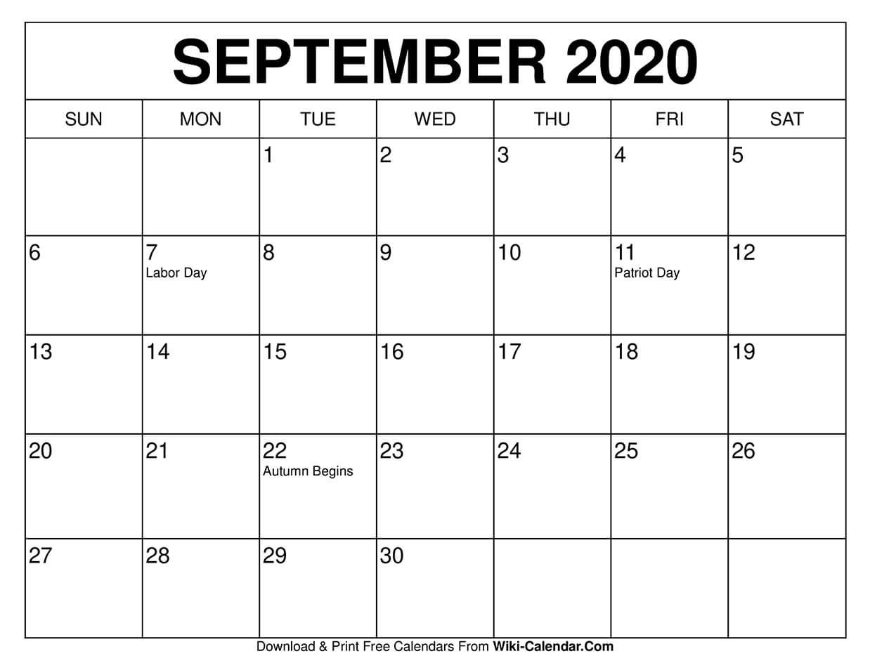 Free Printable September 2020 Calendars