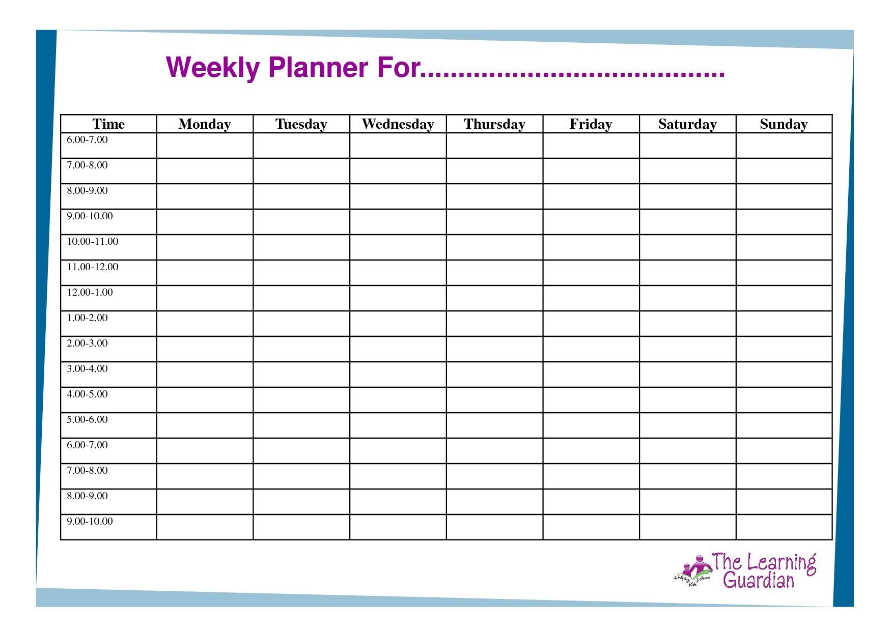 free printable weekly calendar templates planner for time