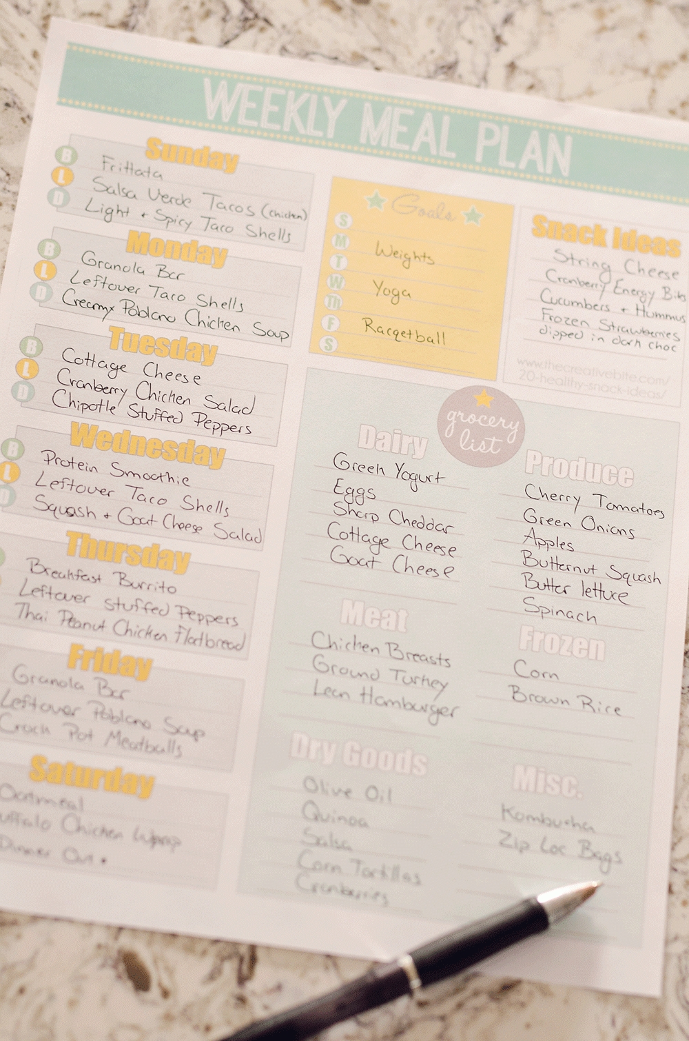 free printable weekly meal planner calendar