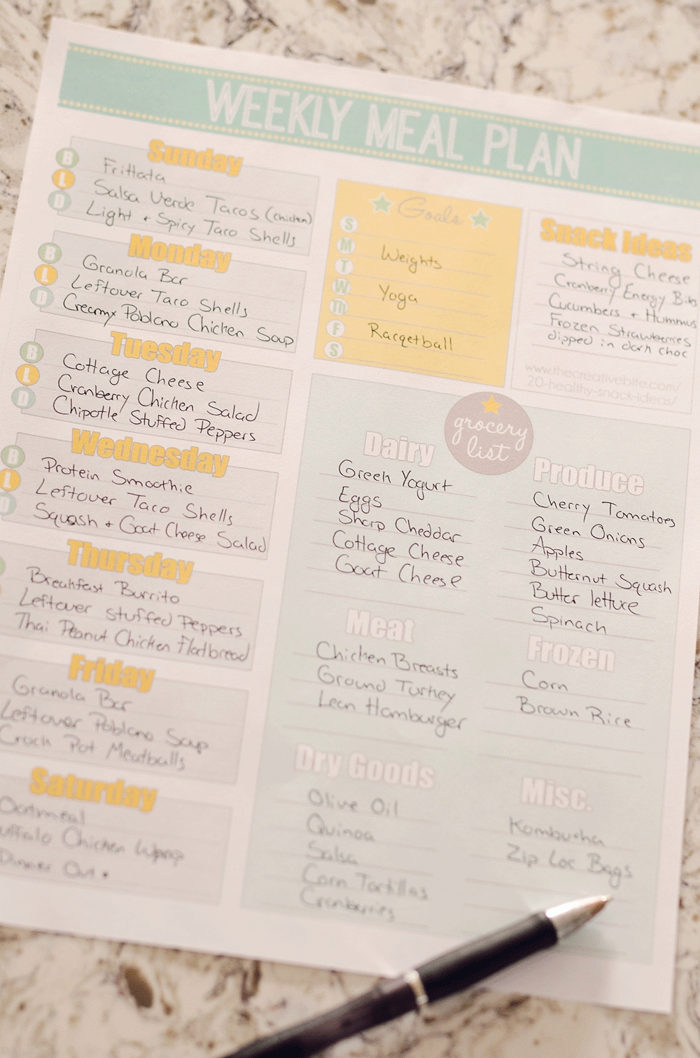 Free Printable Weekly Meal Planner Calendar