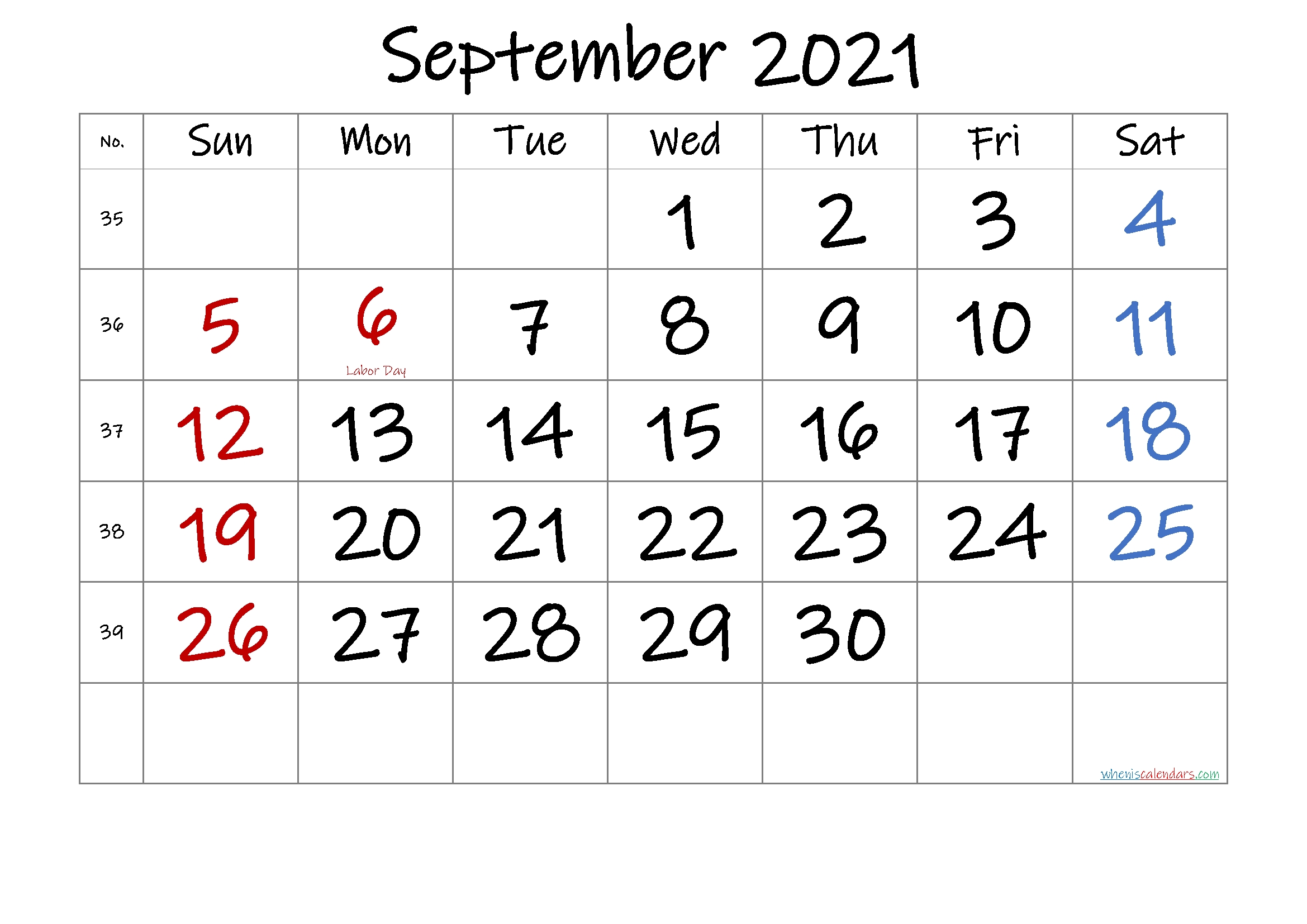 Free September 2021 Monthly Calendar Template Word Template