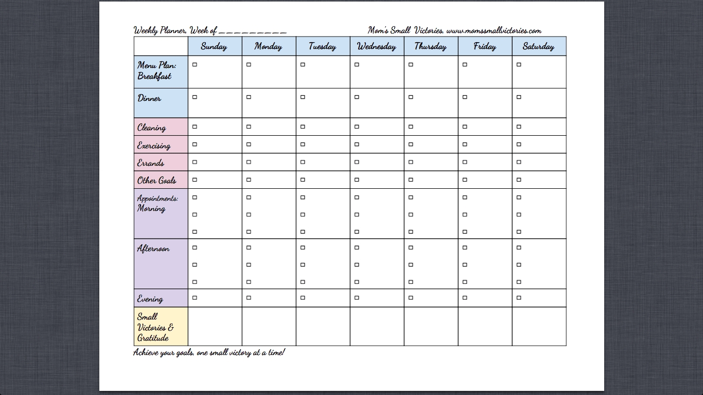 Free Weekly Planner Printable With Menu Plan And Daily Goals