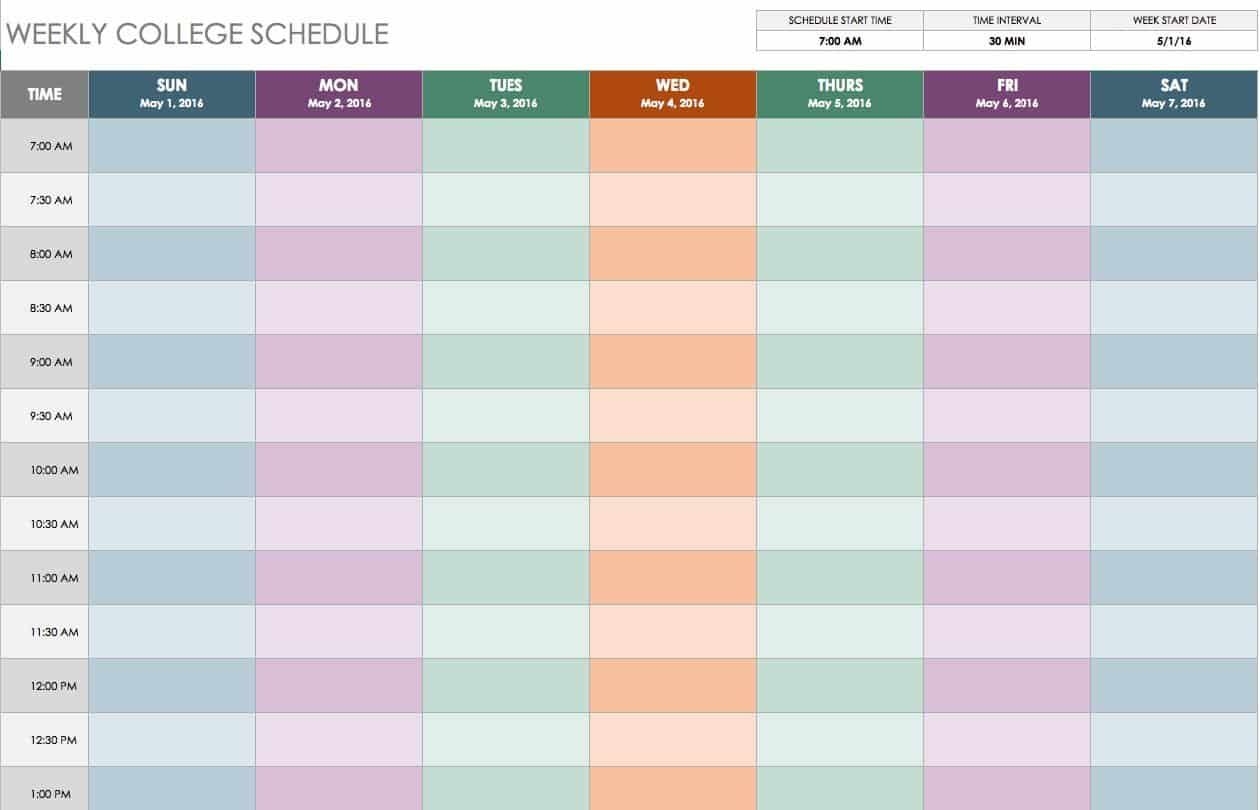 free weekly schedule templates for excel smartsheet