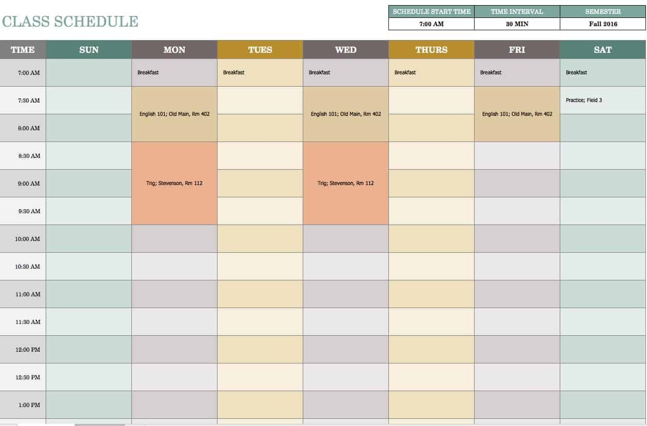 free weekly schedule templates for excel smartsheet