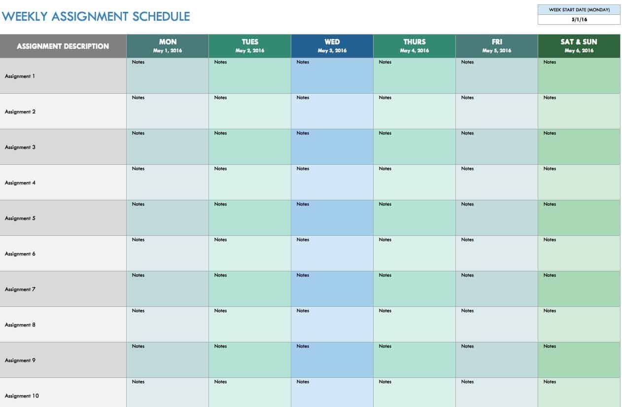 free weekly schedule templates for excel smartsheet