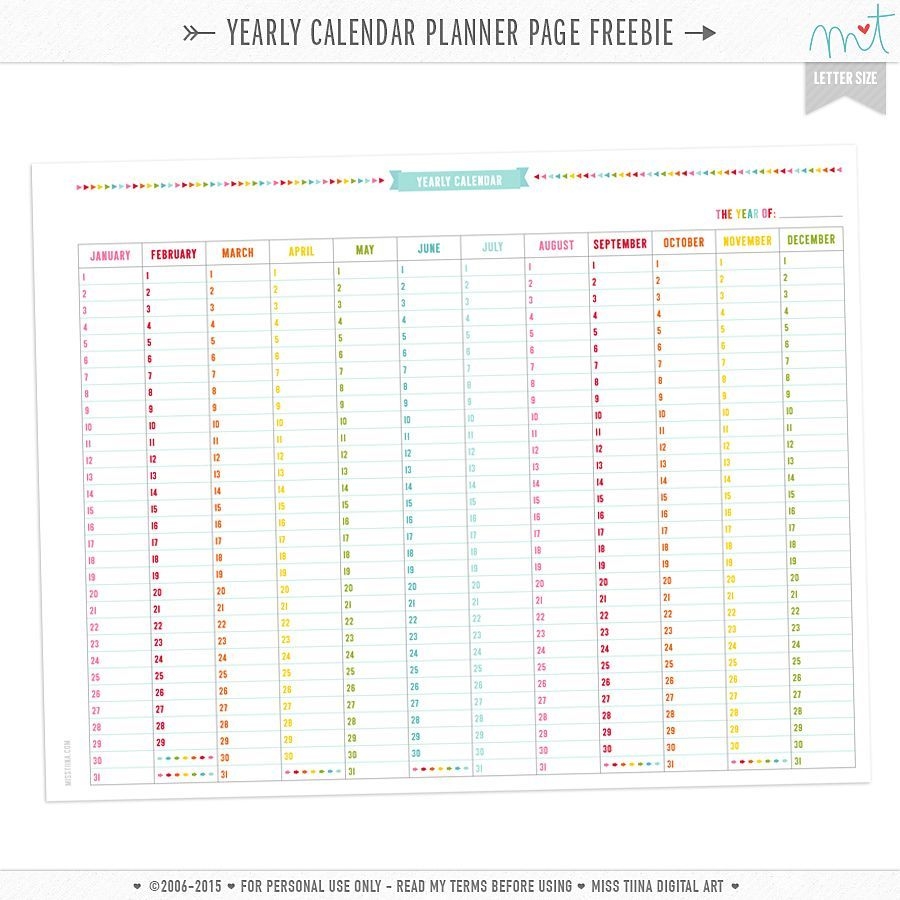 Free Yearly Calendar Planner Page Printables | Planner