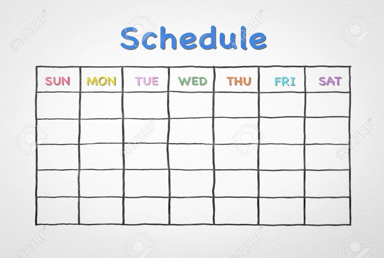 freehand pen doodle sketch drawing of blank monthly grid timetable