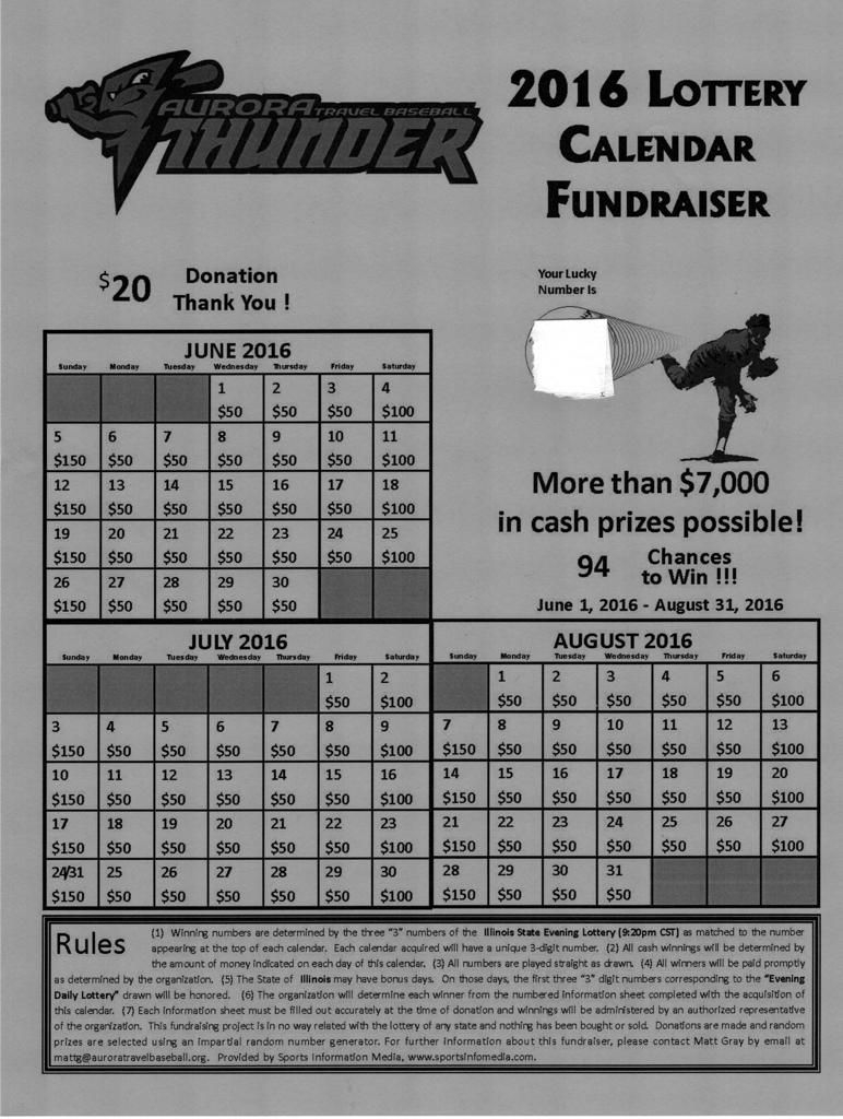 Lottery Calendar Fundraiser Example Calendar Printable