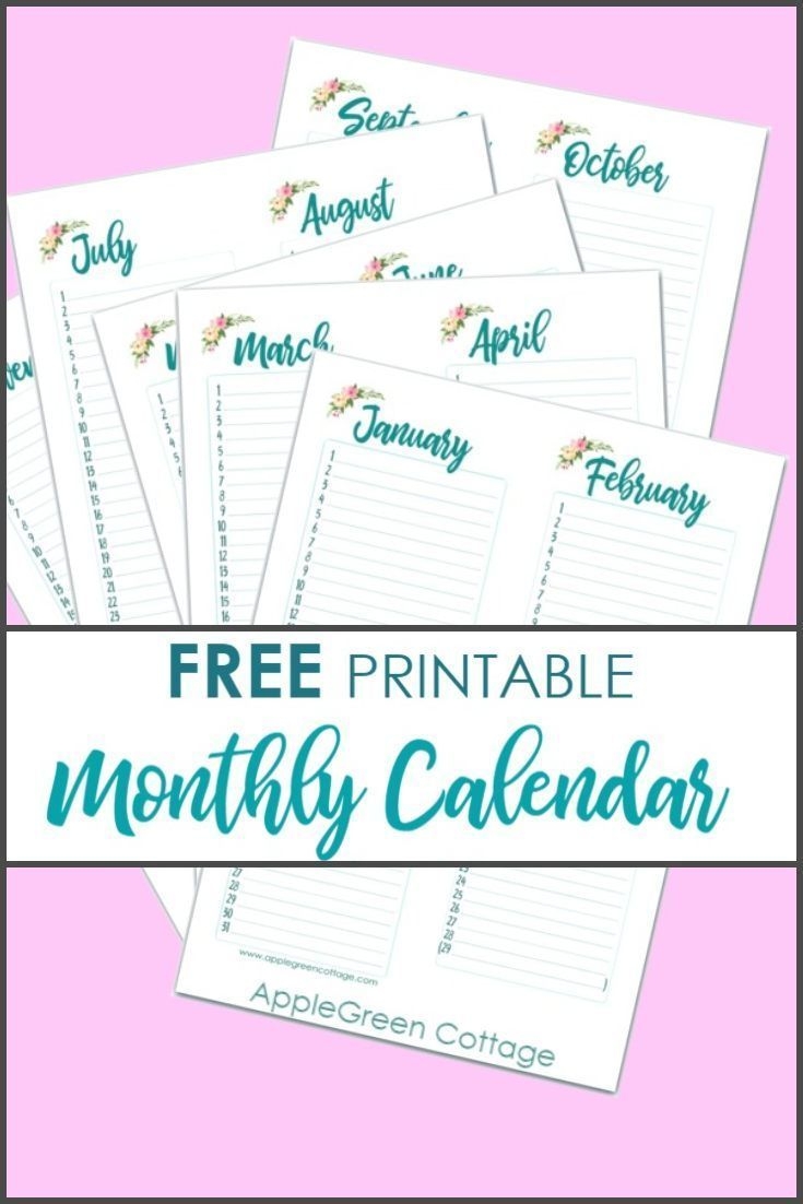 get your free printable monthly calendar for all the