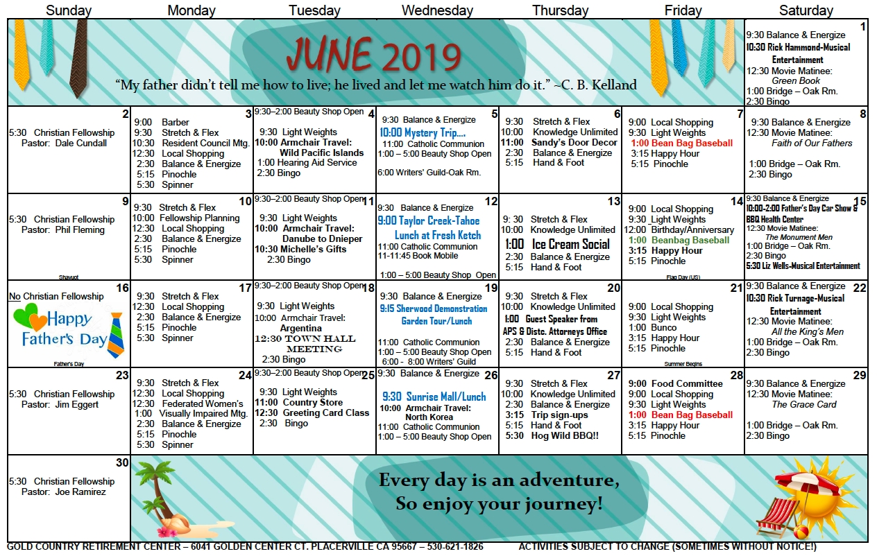 gold country independent living june 2019 activity calendar