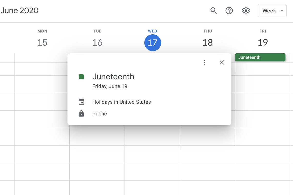 google calendar recognizes juneteenth as a us holiday the