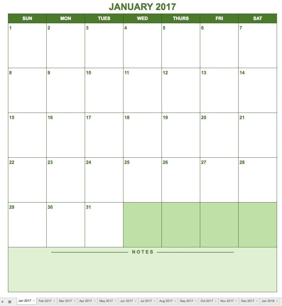 Google Sheets Templates Monthly Calendar 1 Moments To