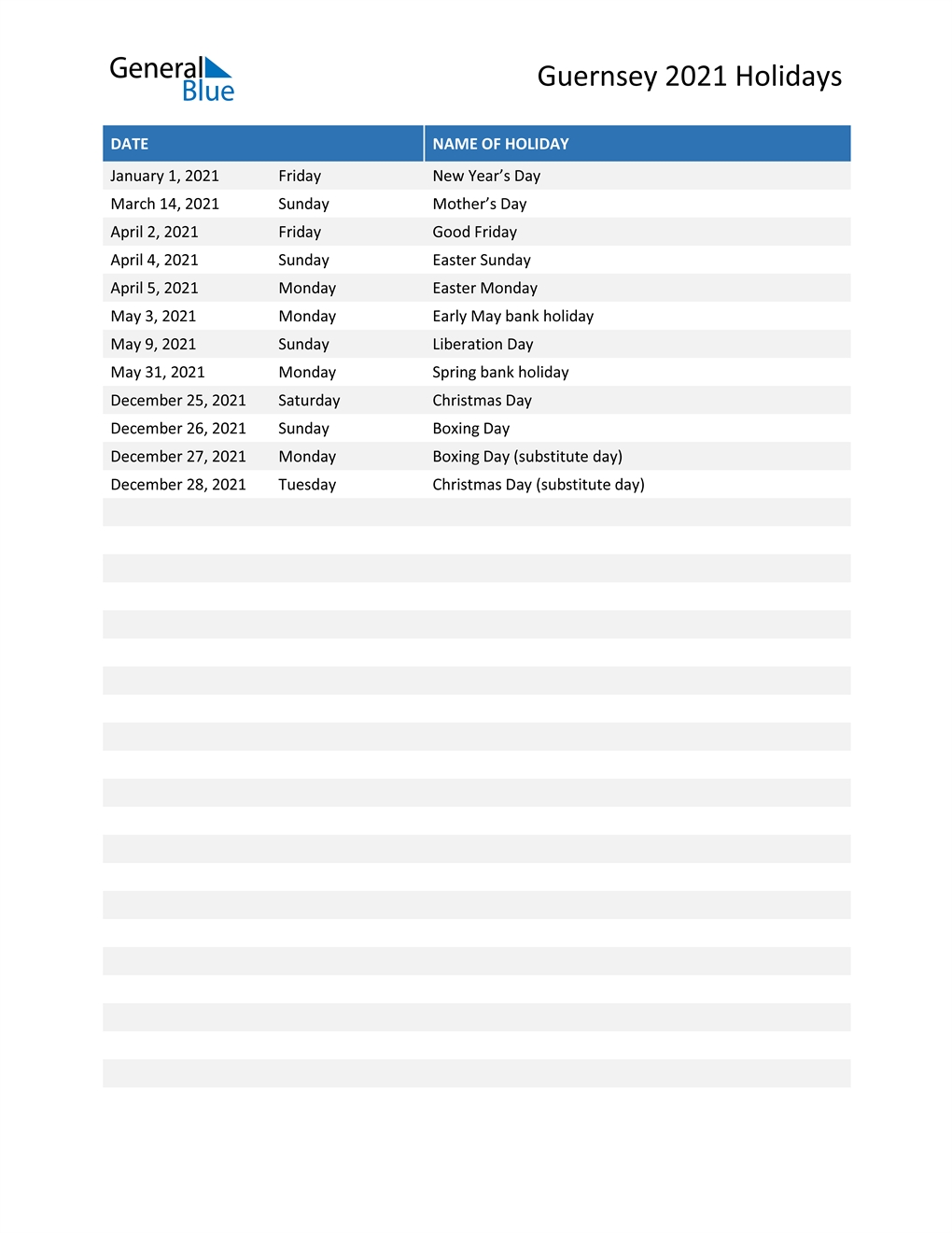 guernsey holidays 2021 printable, pdf, word and excel