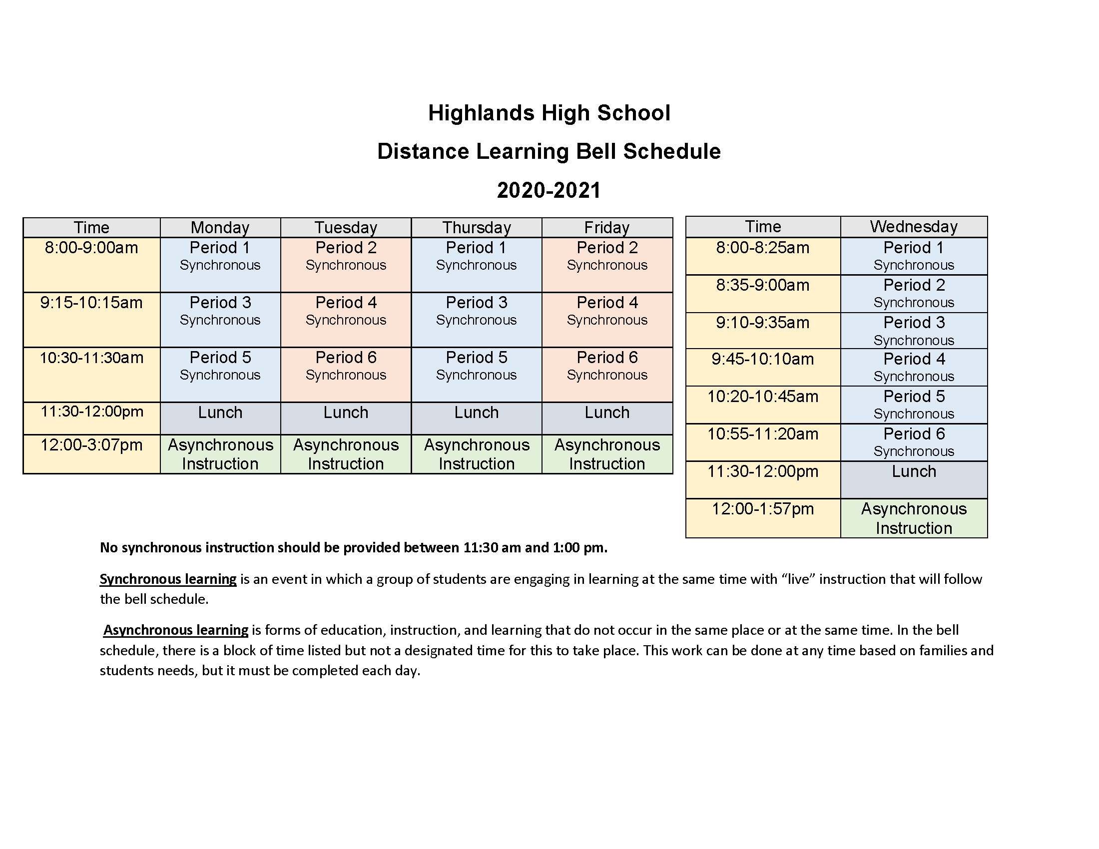 highlands high bell schedules