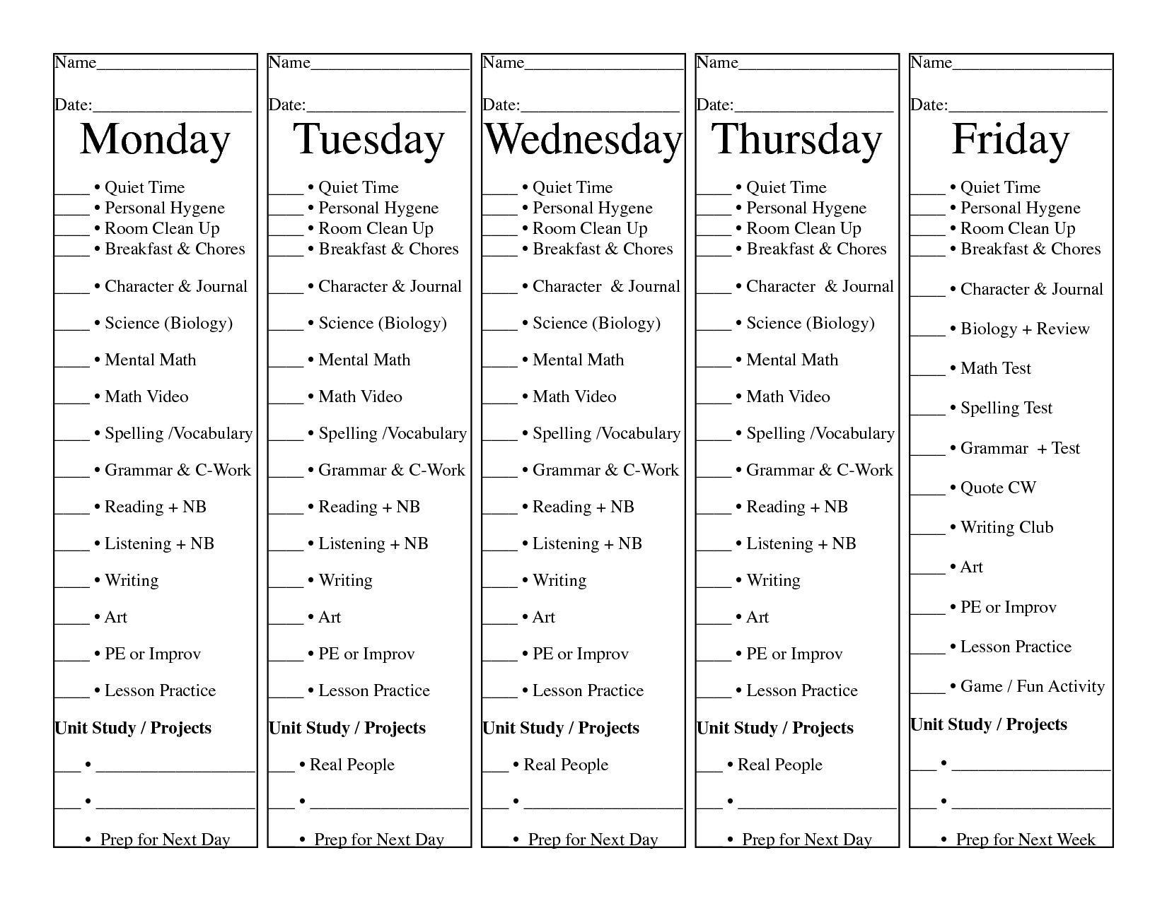 Homeschool Daily Checklist | Homeschool Daily Schedule