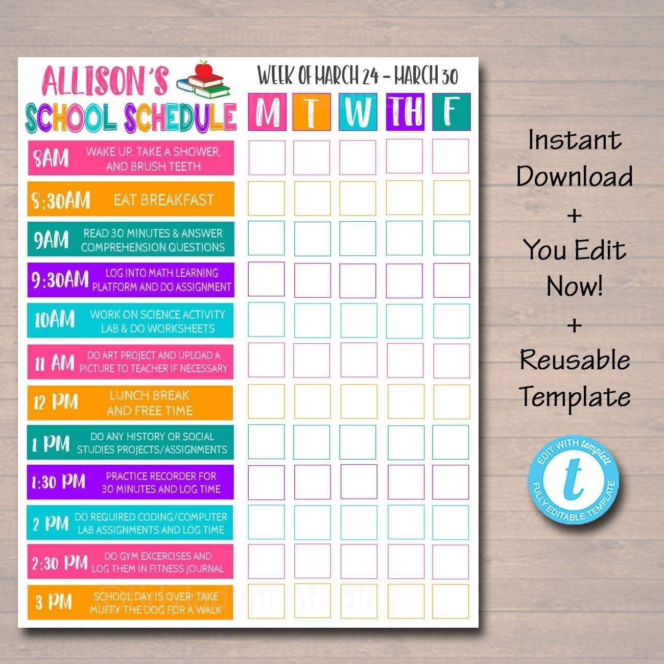 kids daily schedule template free