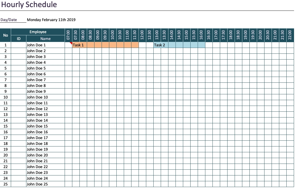 hourly schedule template