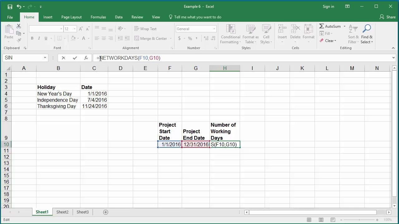 how to calculate number of working days between two dates in excel 2016