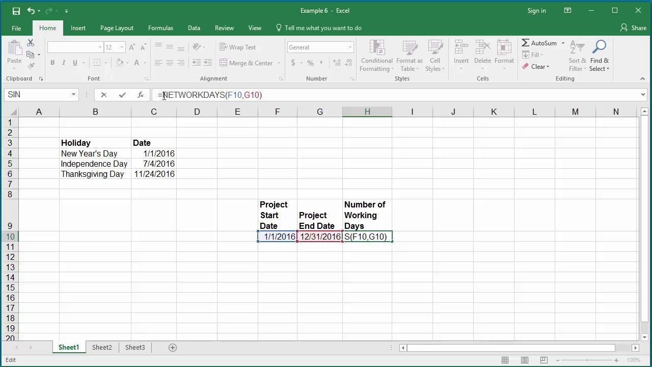 How To Calculate Number Of Working Days Between Two Dates In Excel 2016