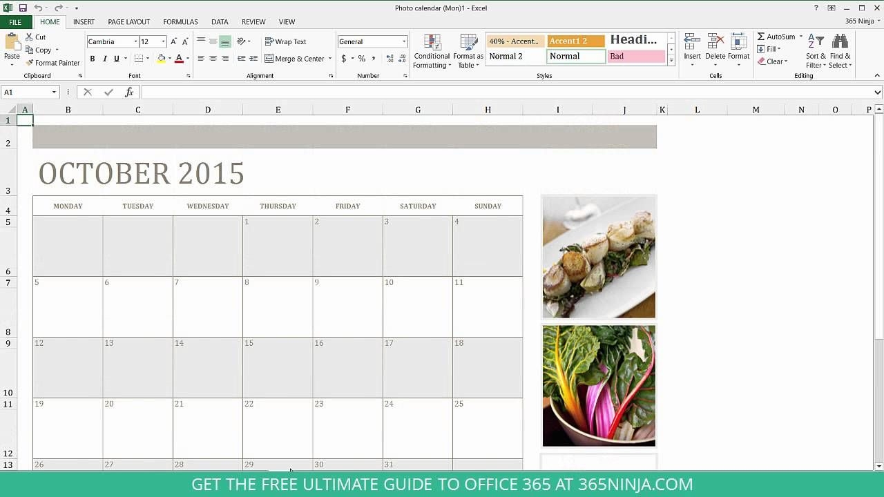 how to create a calendar in excel