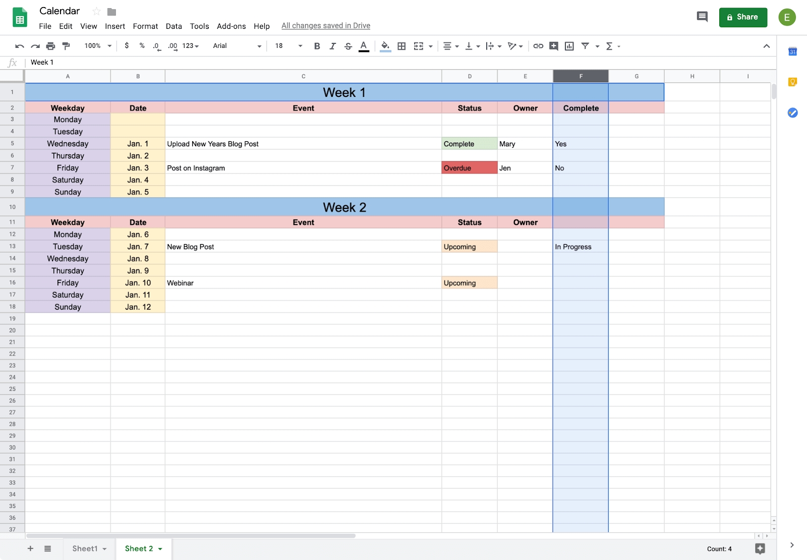 Is There A Monthly Calendar Template For Google Sheets Example