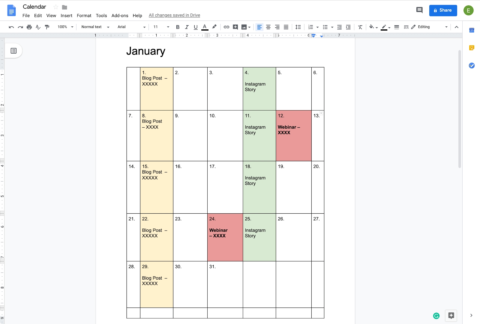 Google Sheets Blank Calendar Template Example Calendar Printable