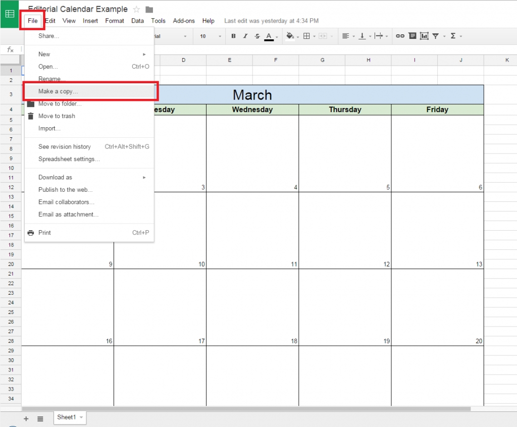 how to create a free editorial calendar using google docs