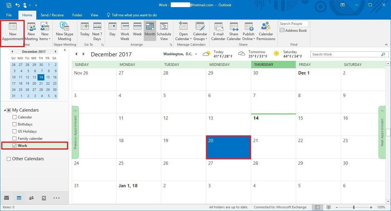 how to create an outlook 'out of office' calendar entry