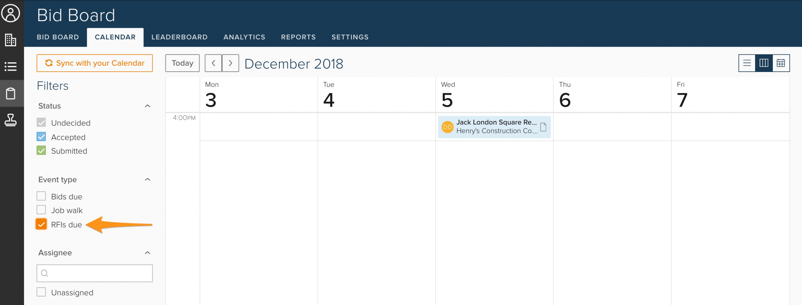 how to filter your calendar“event type” (bid board pro