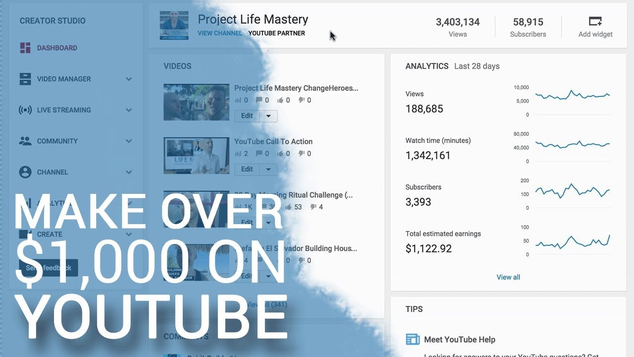 how to make over $1,000 per month on youtube