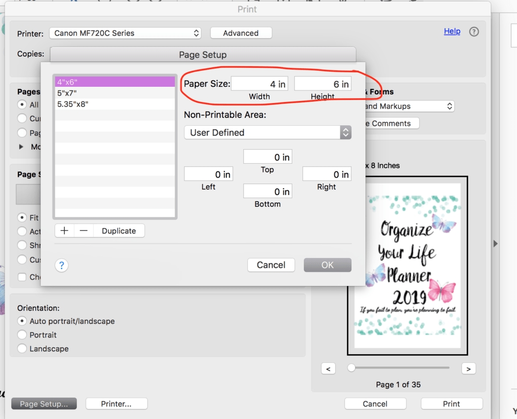 how to resize printables to fit your planner