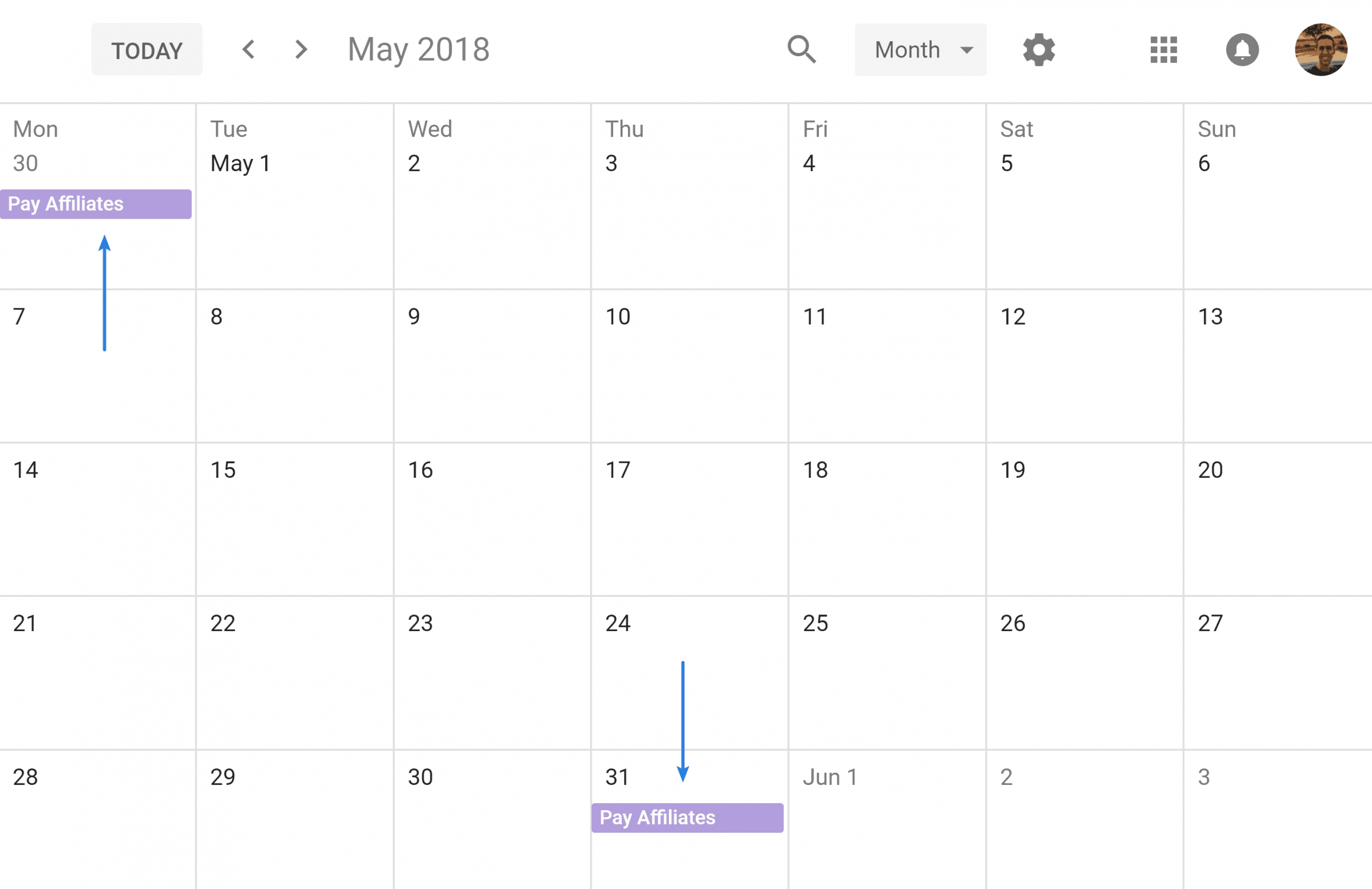 how to set up repeating event in google calendar on last day