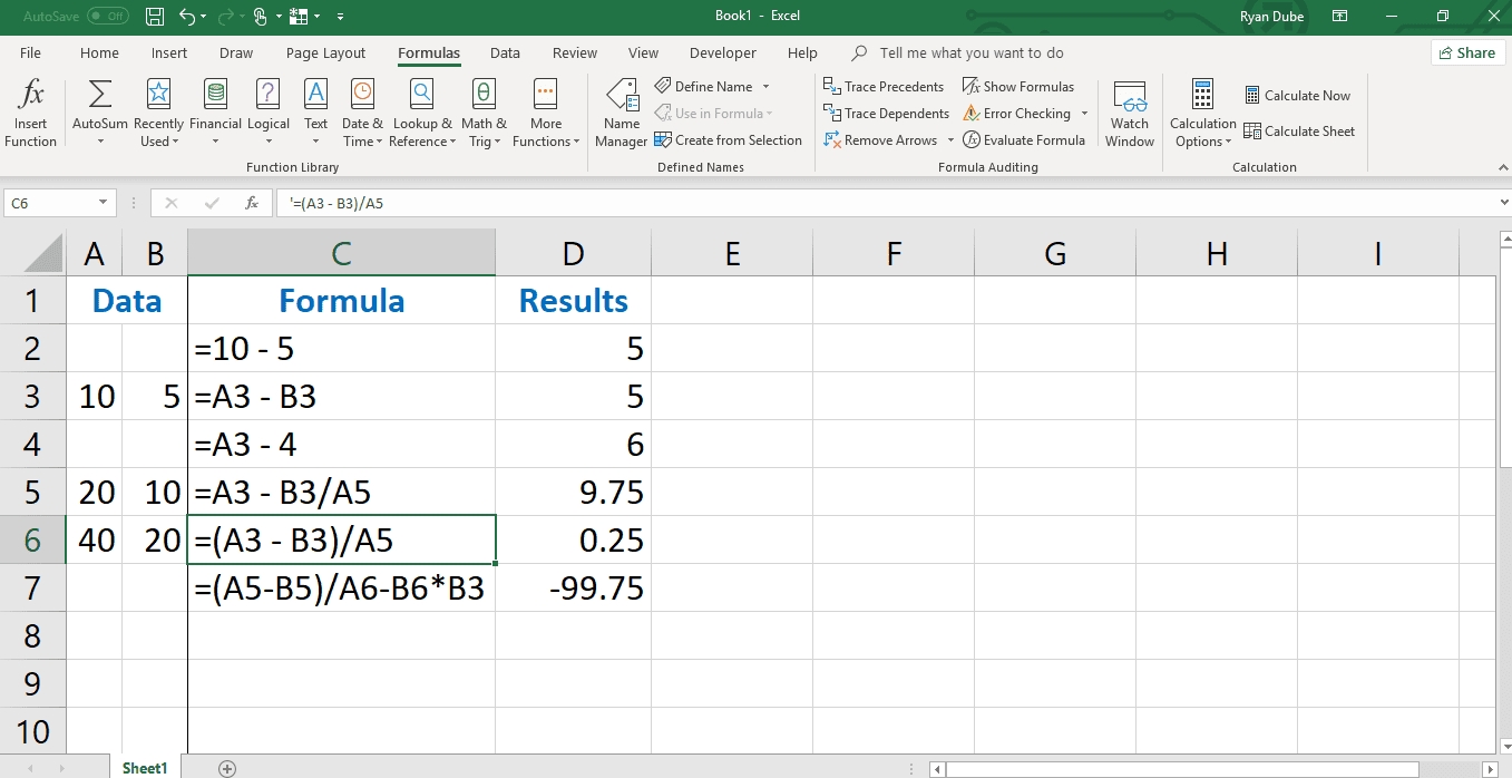 how to subtract two or more numbers in excel