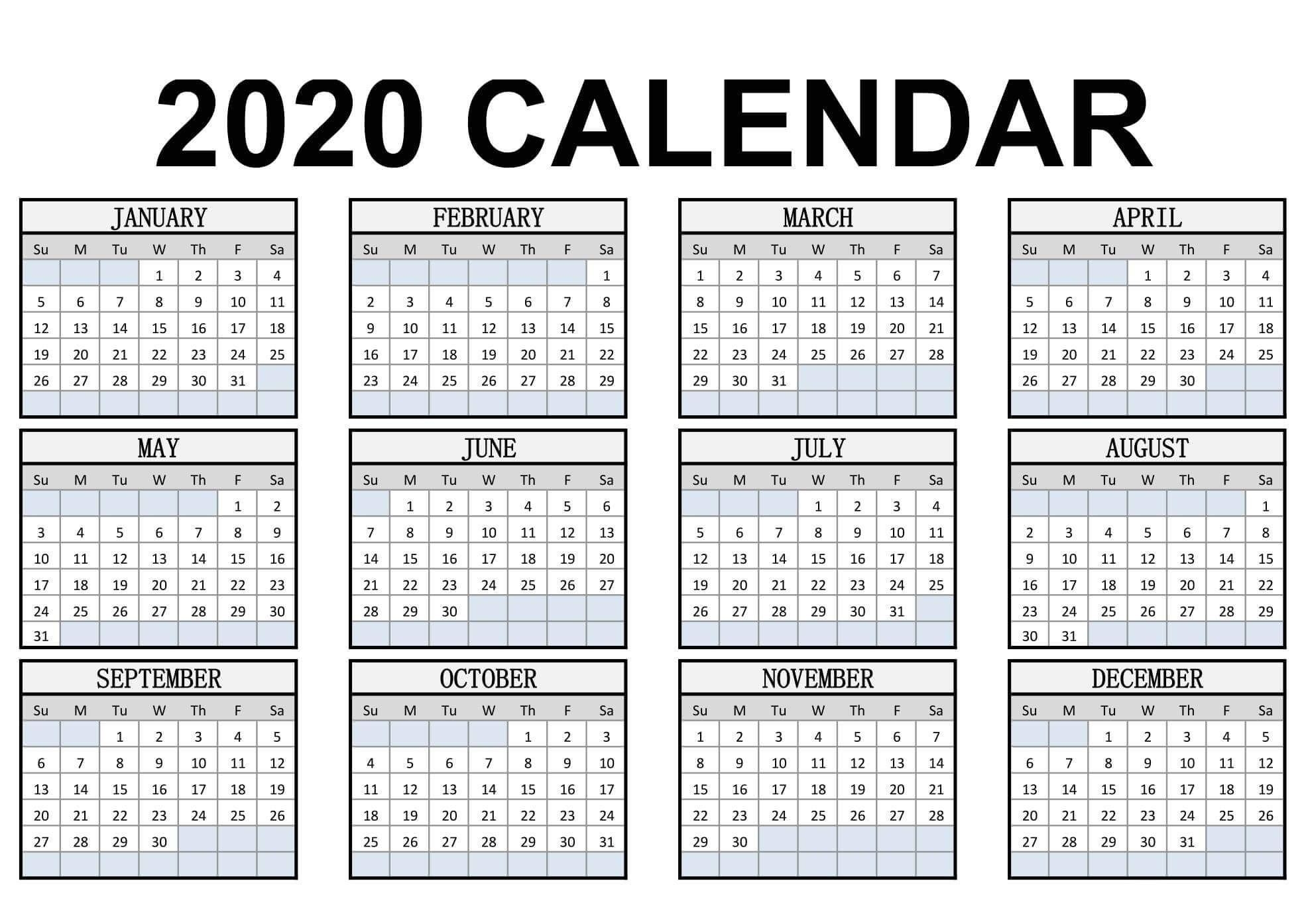 incredible printable 2020calender for the whole year in 2020