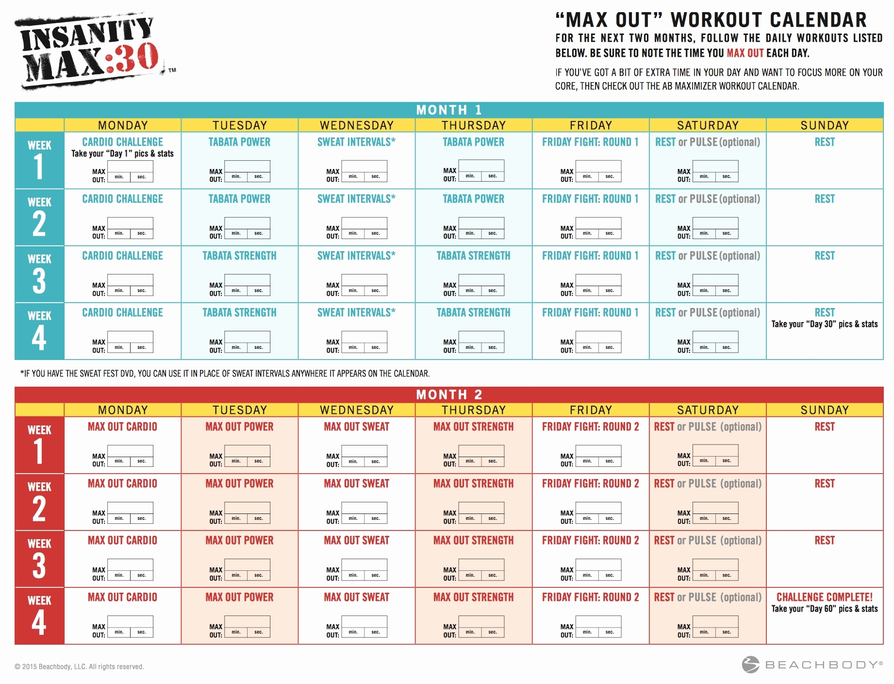 Insanity Max 30 Calendar | Calendar For Planning