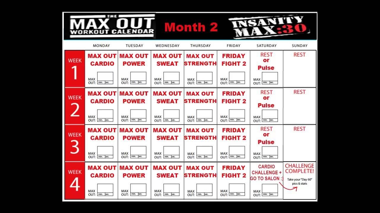 Insanity Max 30 Calendar Month 2