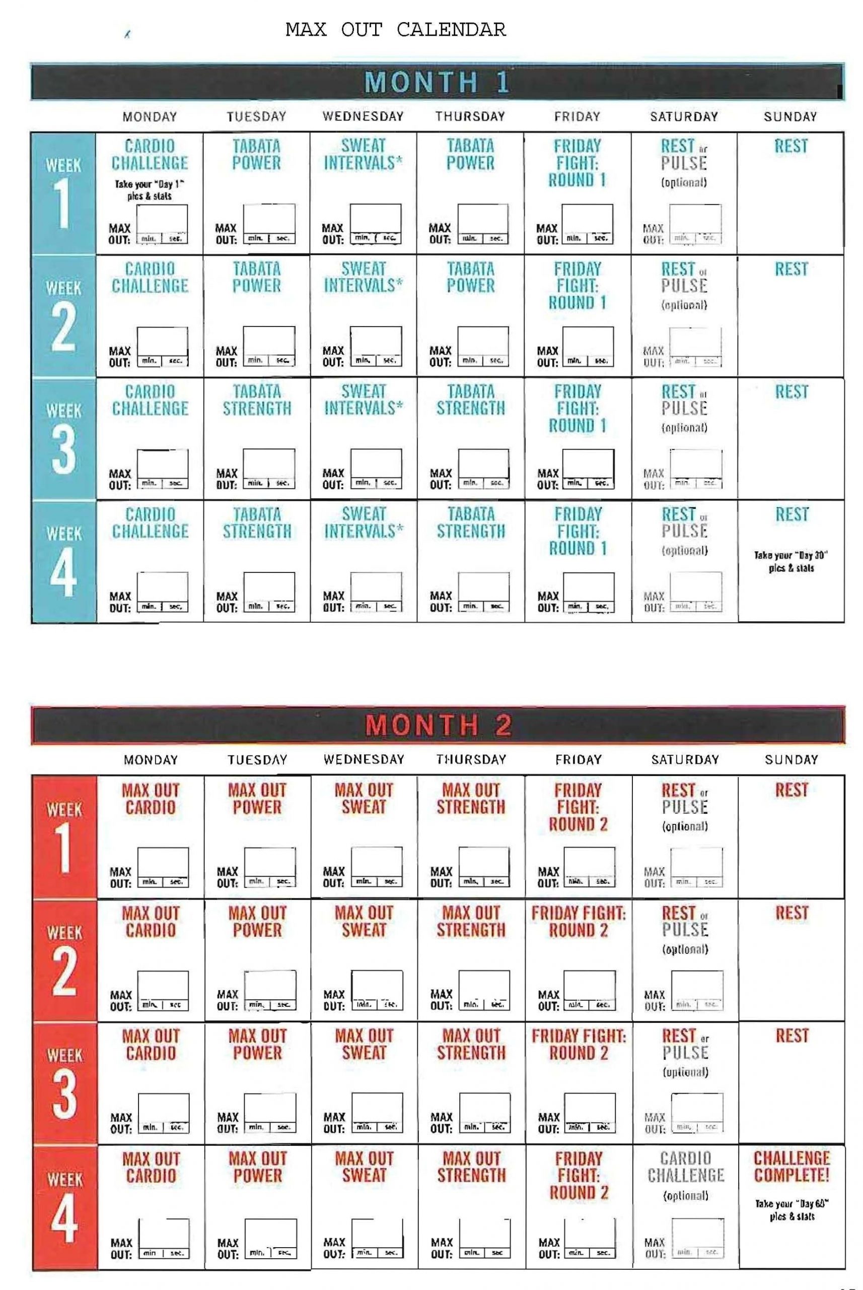 insanity max 30 schedule pdf | calendar for planning