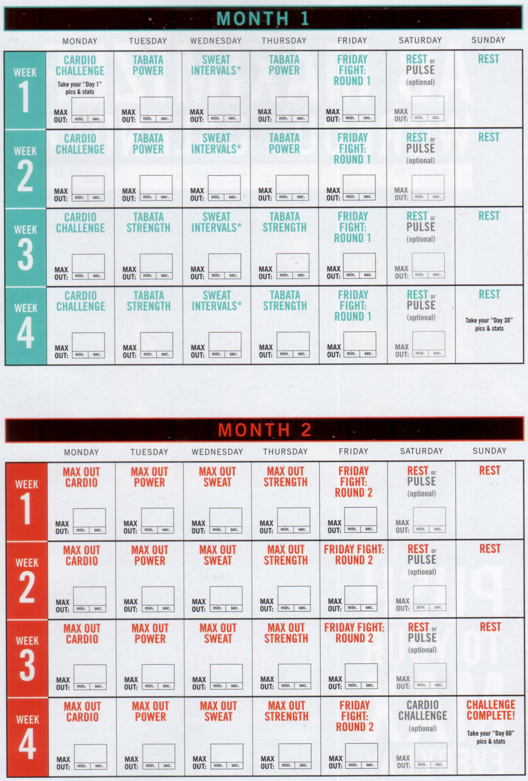 Insanity Max 30 Schedule Pdf | Calendar For Planning
