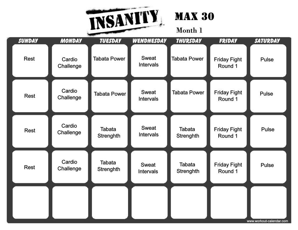 Insanity Max 30 Calendar Pdf Example Calendar Printable