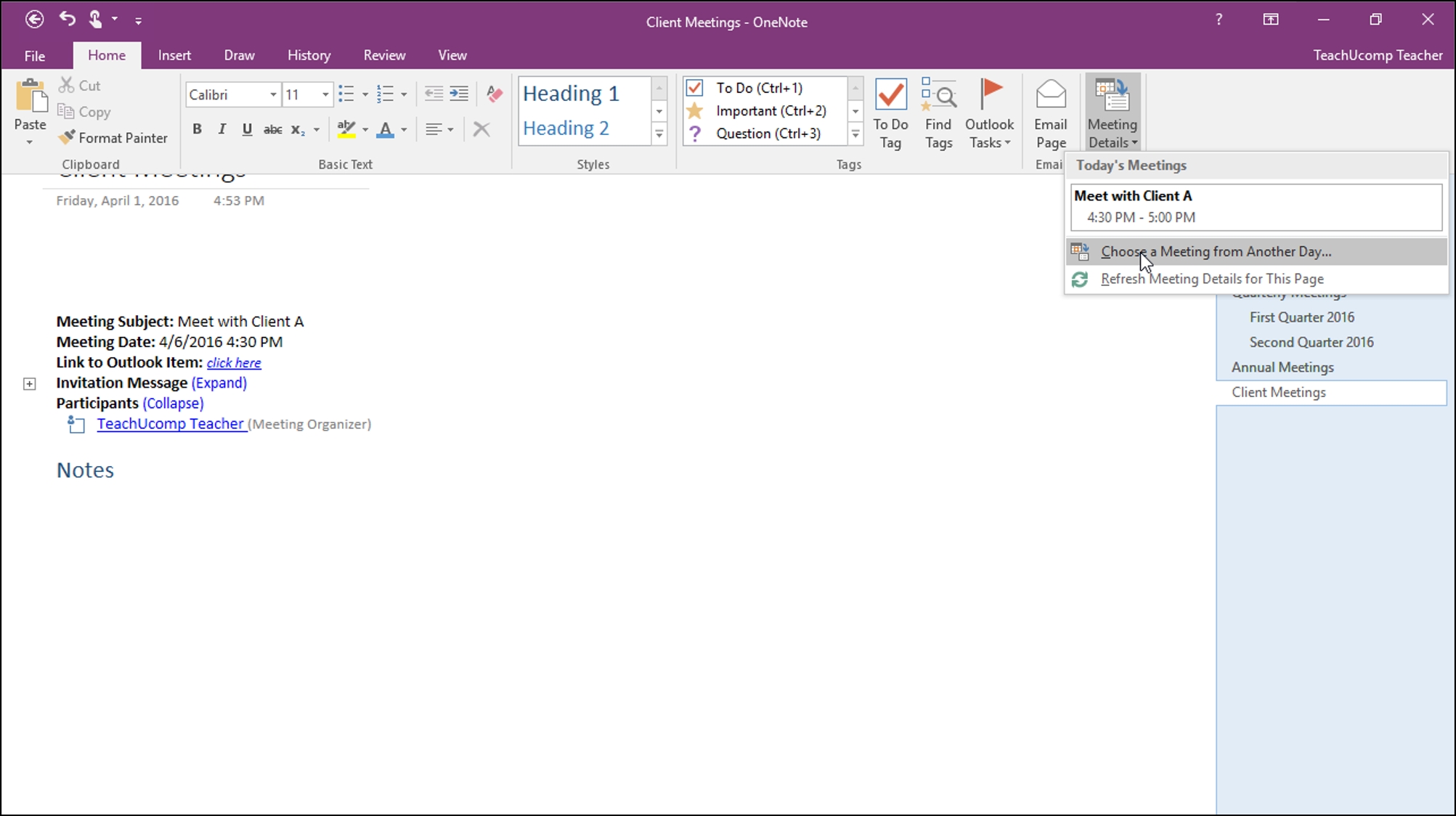 insert outlook meetings in onenote tutorial and instructions