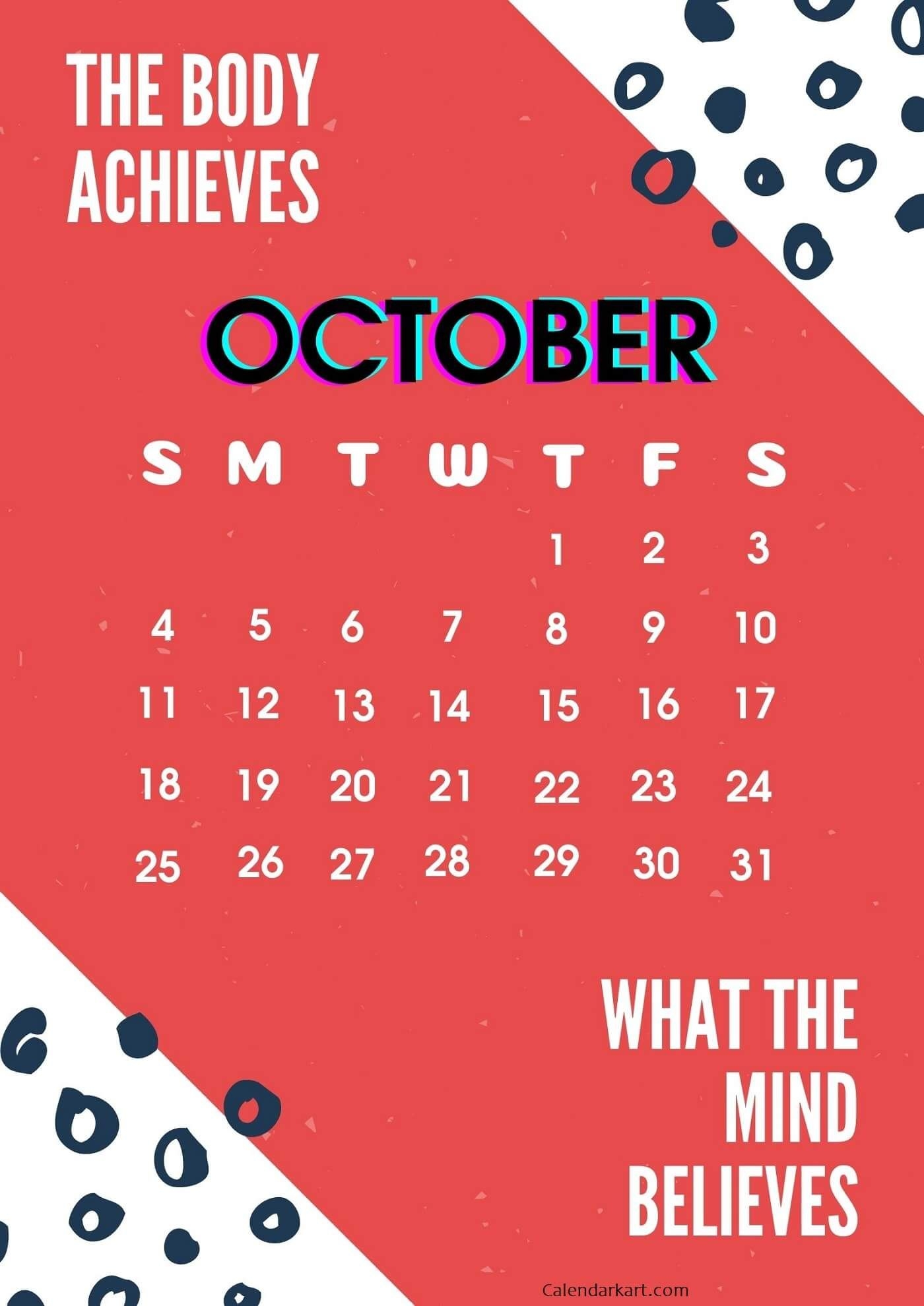 Inspirational October 2020 Calendar With Quotes Free