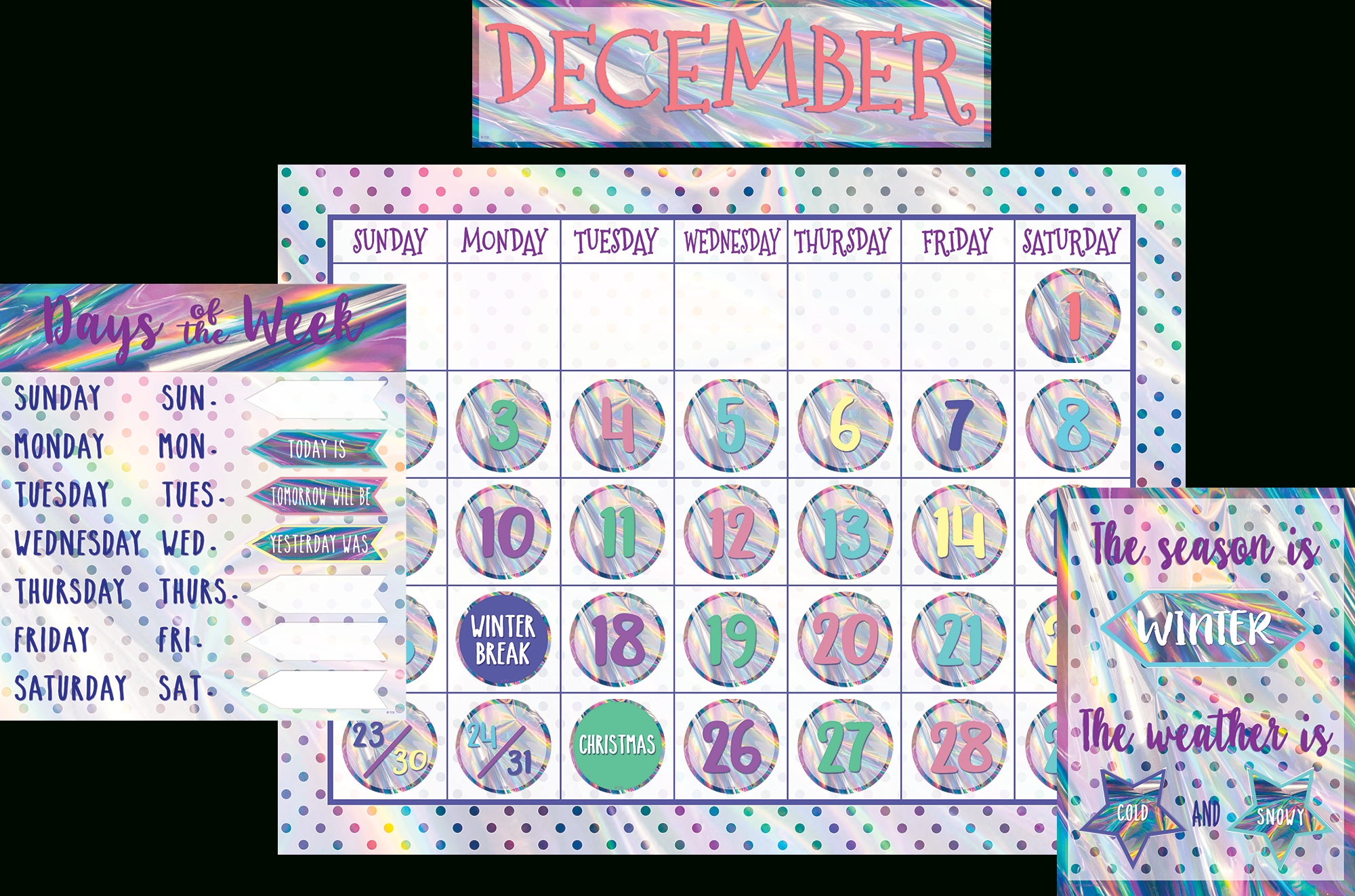 iridescent calendar bulletin board display