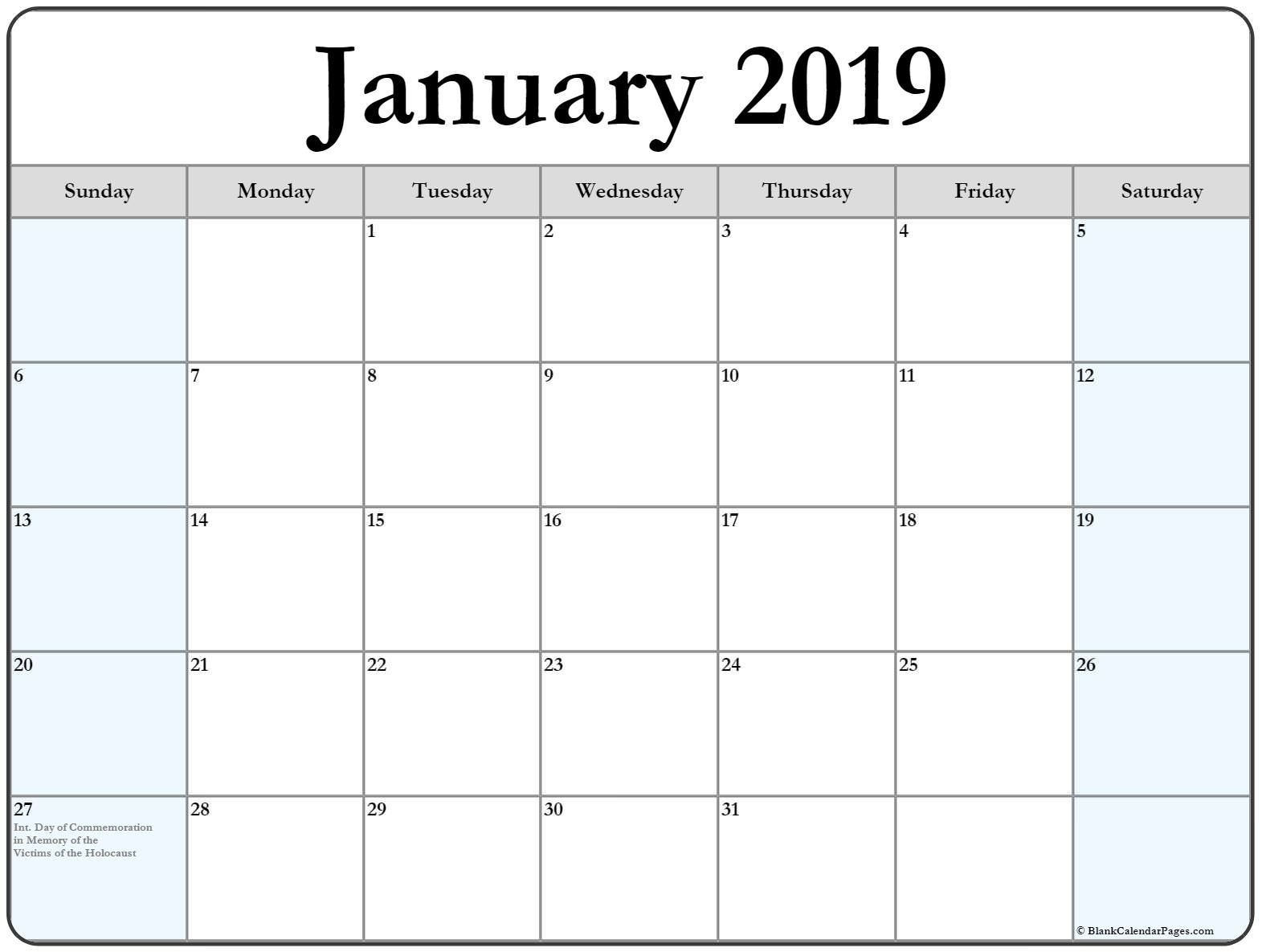january 2019 calendar with international holidays | holiday