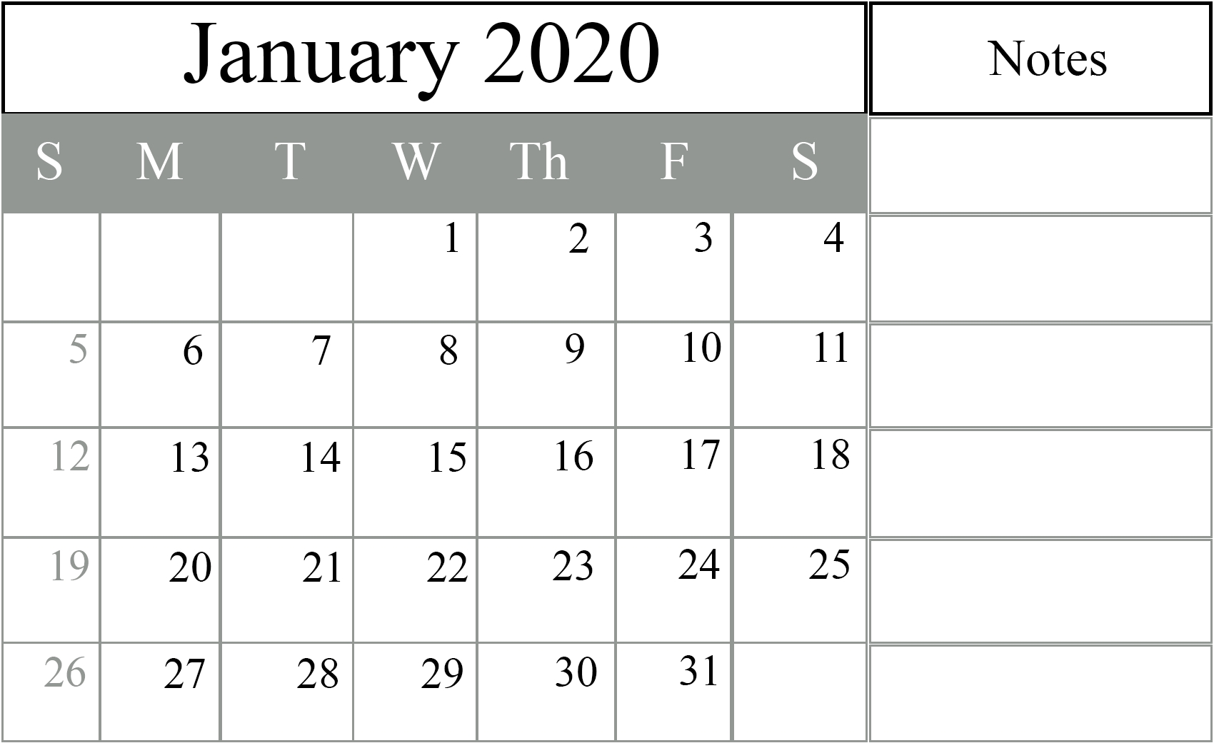 january 2020 calendar excel – free monthly calendar