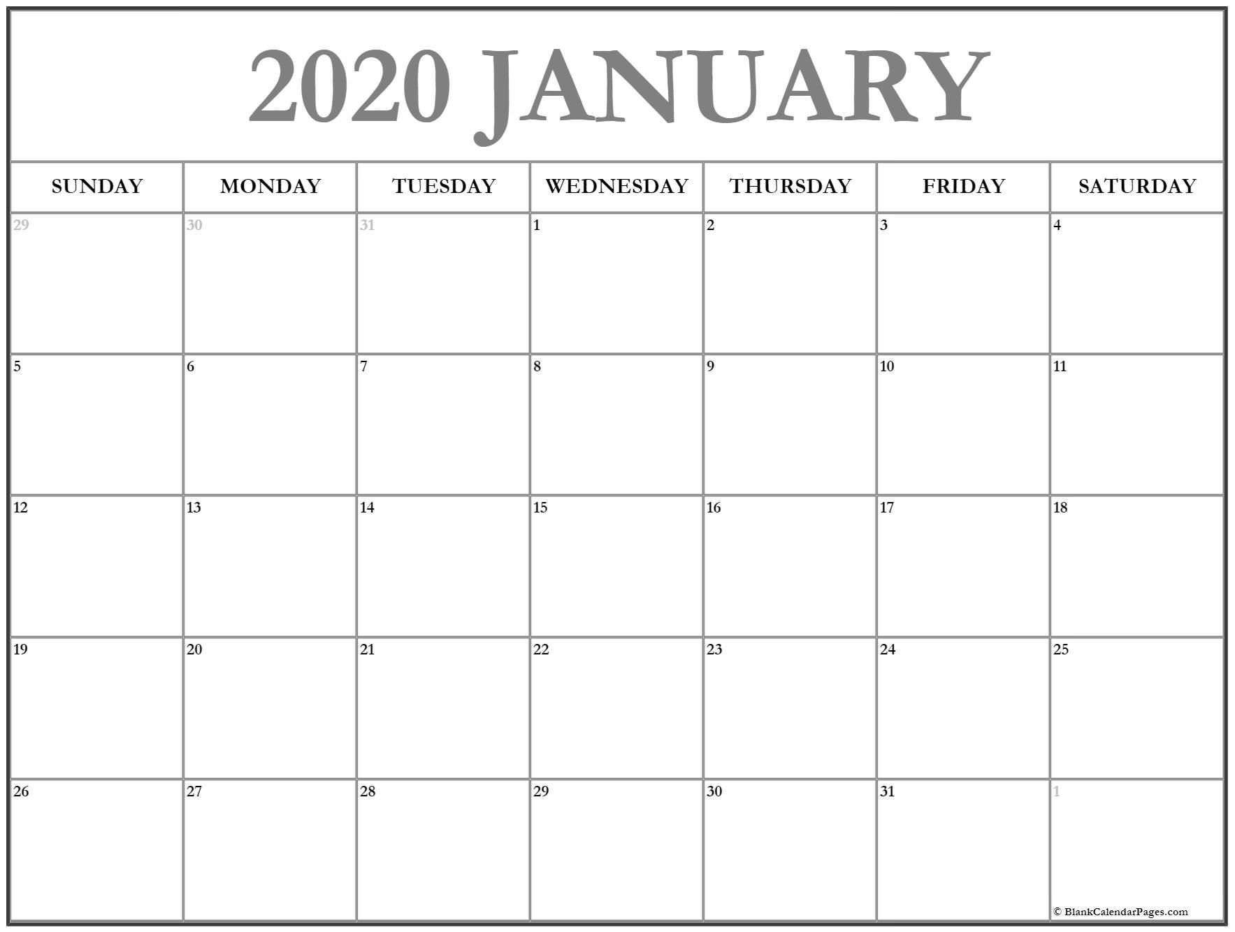 January 2020 Calendar | Free Printable Monthly Calendars